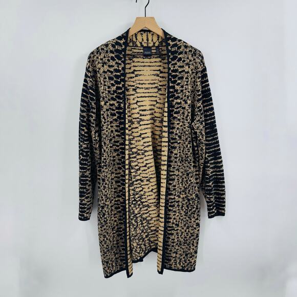 Rafaella Black Gold Textured Knit Longline Open Front Cardigan Size 1X Dressy - Picture 6 of 6